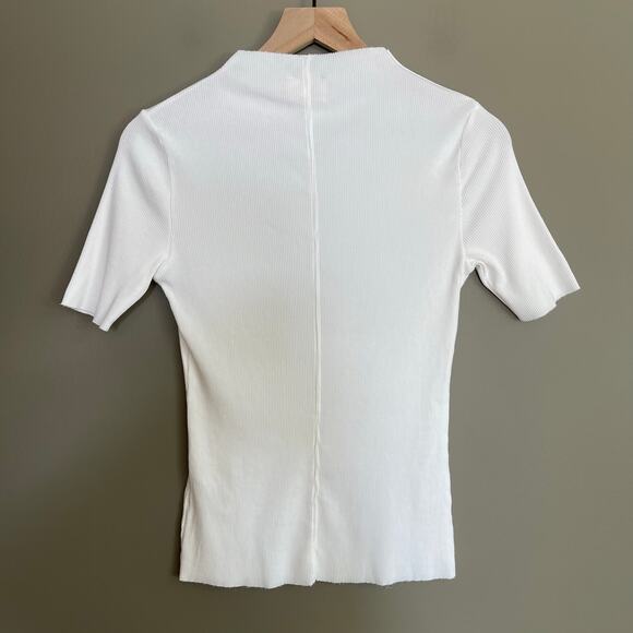 NWOT Nation LTD Cameron Mock Neck Tee White Size Medium Ribbed Fitted Chic Sexy - Picture 12 of 16